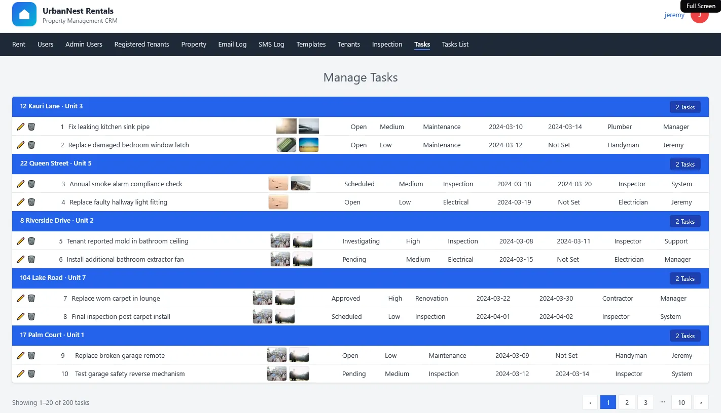 Property Operations & Maintenance Management CRM - CRM built with CodeIgnitor, MySQL, jQuery, Tailwind CSS, Twilio, PDF Generation